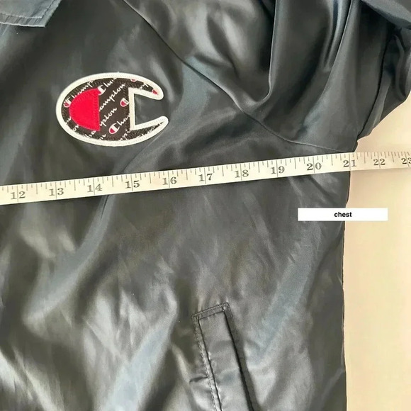 Champion Windbreaker Womens Medium Black Cropped Sporty Logo Spellout Jacket - Picture 13 of 16